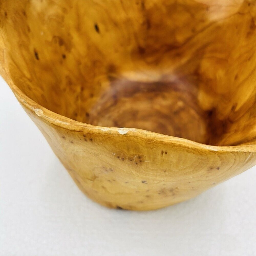 Hand Carved Burlwood Handled Basket Rustic Folk Art 8.5" x 7 x 9.5" - Picture 11 of 11
